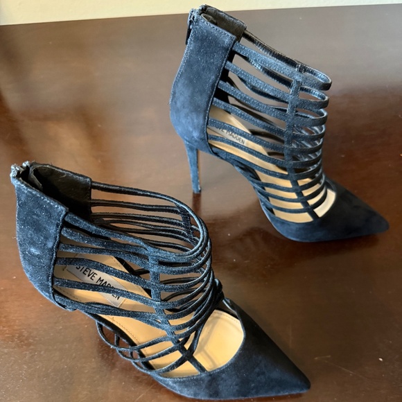 Steve Madden “Prowler” Black Suede Leather Cage High Heels - Size 9M - Picture 3 of 10